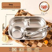 HANDUNYOU 316L SS 4-Compartment Deep Meal Tray Set
