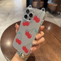 ins full screen cherry suitable for Apple 17Promax mobile phone case IP16 cat ears Air transparent 15 women 14 soft case IPhone17ProMax