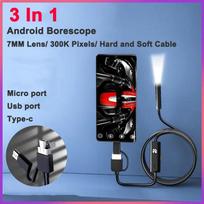 3-in-1 Pipeline HD Endoscope Camera 7 mm 6 LED Car Repair Detector Peeping IP67 Waterproof Pipeline Camera Usb Pc Android Type C 5M