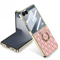 Applicable To Samsung ZFlip7 Folding Mobile Phone Case Electroplated Ring Plain Leather Advanced Sense Diamond FLIP5 Small Fragrance SM-Flip7