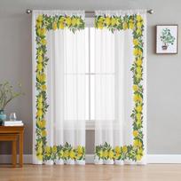 Vasarinės vaisių ir citrinų skaidrios langų užuolaidos svetainei, virtuvei, vaikų miegamajam, tiulio pakabinama užuolaida 135W x 114H(cm) white