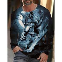 Men's Long Sleeves T-Shirt Animal Wolf Pattern 3D Print Tops Tees Fashion Casual Oversized T Shirt Men Clothing S
