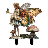 Fairy Garden Decorations Outdoor,  Acrylic Mushroom Fairy Yard Art Stakes, Whimsical Forest Spirit Garden Sign, Weatherproof Plant Pot Inserts for A