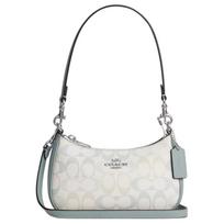 Coach Teri 20 Logotipo Monogramos Dengto Drobės Ir Odos Pečių Krepšys Mažas Moteriškas pečių krepšys Sidabrinis Mėlynas CDW52-SVYUA Basic Set (Bag+Dust Bag)