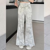 Women's Tie-Dye High-Waist Micro-Flare Jeans with Round Buckle M
