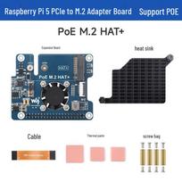 Raspberry Pi 5 M.2 Expansion Board with PCIe and PoE Power Supply, Supports NVMe Protocol HAT+ Standard. with PoE M.2 HAT+