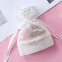 White Lace Drawstring Gift Bags - Embroidered Organza Pouches for Wedding Favors, Jewelry & Party Gifts 10x14cm