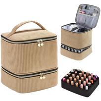 New Double Layer Nail Polish Organizer Bag Large Capacity 30 Grids Nail Care Kit Bag Handheld Cosmetic Bag for Nail Lovers chaki