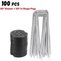 100-200Pcs U-shaped Ground Pegs with Buffer Washers Garden Pegs for Securing Weed Landscape Fabric Netting Garden Lawn Accessory