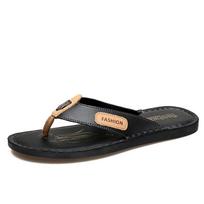 TUINANLE Concise Casual Unisex Flip Flops Summer Flat Slip on Leather Slide Slippers Fashion Outdoor Sandals 39 juoda