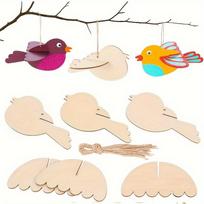 10pcs Wooden Bird Decor Set - Handmade Ornaments with Wings and Hanging Rope, Unfinished Wooden Birds for Painting