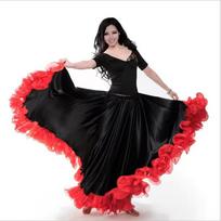 Raudonos spalvos flamenko šokių sijonas Ispaniškas šokių pasirodymo kostiumas Moterims Vestido Flamenco 180-720 laipsnių 180Degree juoda