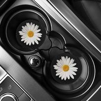 2pcs Daisy Flower Absorbent Car Cup Holder Coaster Car Interior Accessories For Women, Water Cup Coasters For Car Vehicles & Home Desk