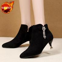 Black Pointed Toe Autumn Winter Woman Short Shoes Rhinestone Elegant with Medium Heels Ankle Boots for Women Goth Sale Booties 34