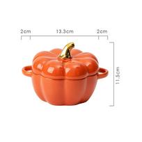 15oz Keraminis moliūgo dubenėlis su dangteliu ir rankena – Mielas moliūgo sriubos dubenėlis, Sandėliavimo indas namams, Padėkos dienos ir Helovino dekoras Orange orange