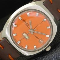 DAY @ 6 VINTAGE TENES AUTOMATIC SWISS MENS ORANGE COLOR DIAL WATCH a700147-5