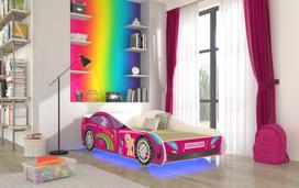 Vaikiška lova LED Car, 80x160 cm, rožinė