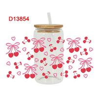 New Waterproof UV DTF Transfer Sticker Clear Smooth Pink Bow Decals Wrap Stickers For 16Oz Glass Cup