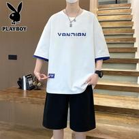 PLAYBOY Men's Summer Casual Two-Piece Set XL white