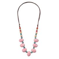 Exaggerate Colored Beads Necklace Simple Bohemia Ceramic Necklace Ceramics Beaded Necklace  Holiday Style C
