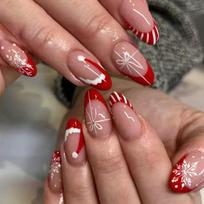 Festival French Press On Nail 24Pieces Red Striped Glitters Snowflakes Artificial Nail For Holiday Celebration 1