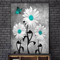 Abstract Teal Daisy Butterflies Flower Canvas Painting Black White Floral Posters and Prints Artwork Modern Home Decoration 21cm×30cm NoFrame