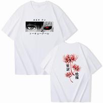 Summer High Quality Men's 100% Cotton Tokyo Ghoul Creative Printed Comfortable Casual T-Shirt Men's Outdoor Streetwear XXXXXL gray