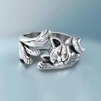 Cute Fortune Cat Shape Women Opening Rings Silver Color Dance Party Finger Ring Delicate Girl Gift New Fashion Jewelry 7&SILVER PLATED