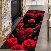 Raudona Rožė Širdies Raštas Ilgas Kilimas Iliustruotas Menas Namų Dekoras Koridoriaus Kilimas Vintažinis Romantiškas Neslystantis Kilimėlis Svetainei 40X120CM