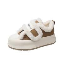 Winter Korean Add Fur Board Shoes Snow Boots Women's Thick-soled Versatile Lamb Wool Sneakers 2025Women Vulcanized Cotton Shoes 40 juoda