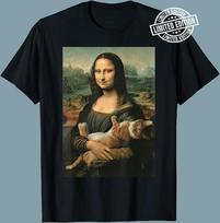 Mona Liza su apelsininiu katinu Juokingas meno paveikslas Marškinėliai Dydis S-4XL Unisex Marškinėliai XXXL
