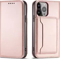 „Hurtel Magnet Card Case“ dėklas „Samsung Galaxy S23“ – dėklas su atverčiamu dangteliu, piniginė ir stovas, rožinis