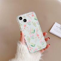Simple pink flower iPhone15promax mobile phone case Apple 14 transparent 13/12 airbag anti-drop case 11P Apple 7/8/se2 skaidri