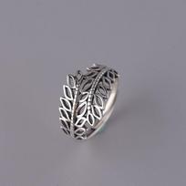 Adjustable Open Ring Women Men Sterling Leaf Motif Vintage Boho Jewelry Adjustable Open Band