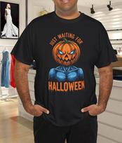 Spooky Pumpkin Just Waiting for Halloween Skeleton Scary T-shirt Tops Tees Unisex 4XL