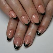Press on Nail Short Almond Fake Nail French Full Cover Acrylic False Nail Green Black Design Fake Nail for Women Girls 1