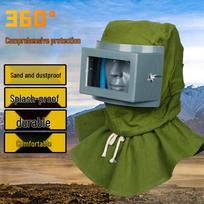 Curved Glass Sandblasting Helmet with Ventilation, Large Splash-Proof Headgear, and Face Shield Green visor helmet