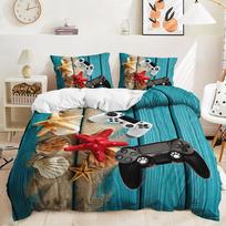 3D Game Controller Bedding Set Game Player Down Duvet Cover Pillowcase 2/3 Pieces Microfiber Fabric Children's Room Soft Home Textile Holiday Gift Baby 100x135cm