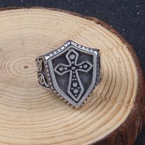 Vyriškas nerūdijančio plieno kryžiaus ir vikingų žiedas 13 gray