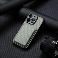 For Magsafe Split Wallet Card Magnetic Case For iPhone 17 Pro Max Leather Carbon Fiber Phone Cover For Apple 16 E 14 17 Air 15 Pro Max Shockproof Case For iPhone 17 ProMax žalia