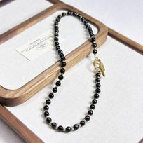 Elegant Tiger Eye & Melanite Beaded Necklace with Stainless Steel OT Buckle - Fashionable Collarbone Chain
