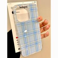 ins blue and yellow plaid iPhone16promax mobile phone case for girls, Apple 15promax white background imd case IPhone17ProMax
