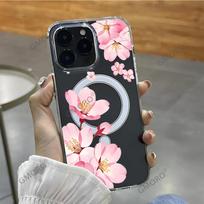 Selection Pink Sakura Mobile Phone Case Apple 17promax Anti-drop Transparent Magnetic Mobile Phone Case IP16 apple 17