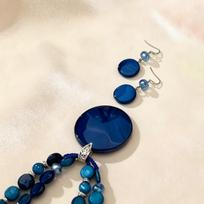 Dopamine Contrasting Jewelry Set, Vintage Hong Kong Style Bead Necklace Earring Set mėlyna