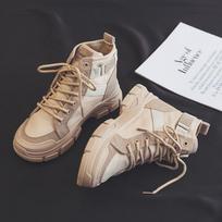 Nauji Moteriški Batai Britiško Stiliaus Moteriški Ankle Boots Suvarstomi Platforminiai Motociklininkų Batai dizainerio Madingi Aukštakulniai Moteriški Drobės Batai 35 chaki