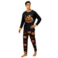 Halloween Family Matching Pajama Set Long Sleeve Top and Pants Printed Halloween Pumpkin Design Comfortable Sleepwear XXXL