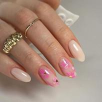Press on Nail Short Almond Fake Nail French Full Cover Acrylic False Nail Flower Design Fake Nail for Women and Girls 1