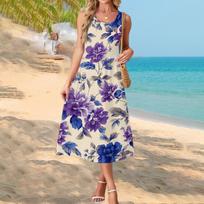 Womens Maxi Dress Boho Maxi Dress Floral Maxi Dress Long Dresses for Women Sleeveless Summer Maxi Dress Casual Style M
