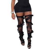Women Aesthetic Sheer Loose Thigh High Stockings Flower Lace Twill Ruffle Trim Patchwork Over Knee Long Socks Streetwear juoda