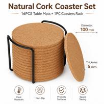 16-Pack Natural Cork Drink Coasters With Holder Thick Heat Resistant Non Slip Pads For Teapot Plant Pot Coffee Mug (as the picture,10cm)